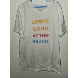 Life Is Good At The Beach T Shirt White Short Sleeve Medium Tee